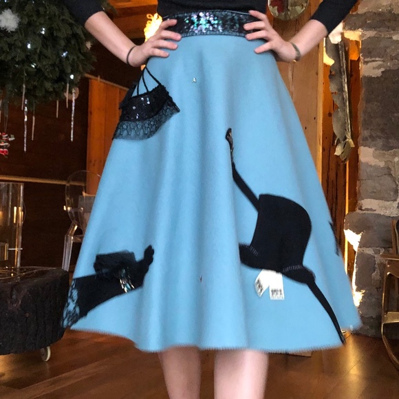 Casino night CIRCLE SKIRT from the 50's, wool felt, blue. Size XS. Rockabilly - Picture 4 of 16